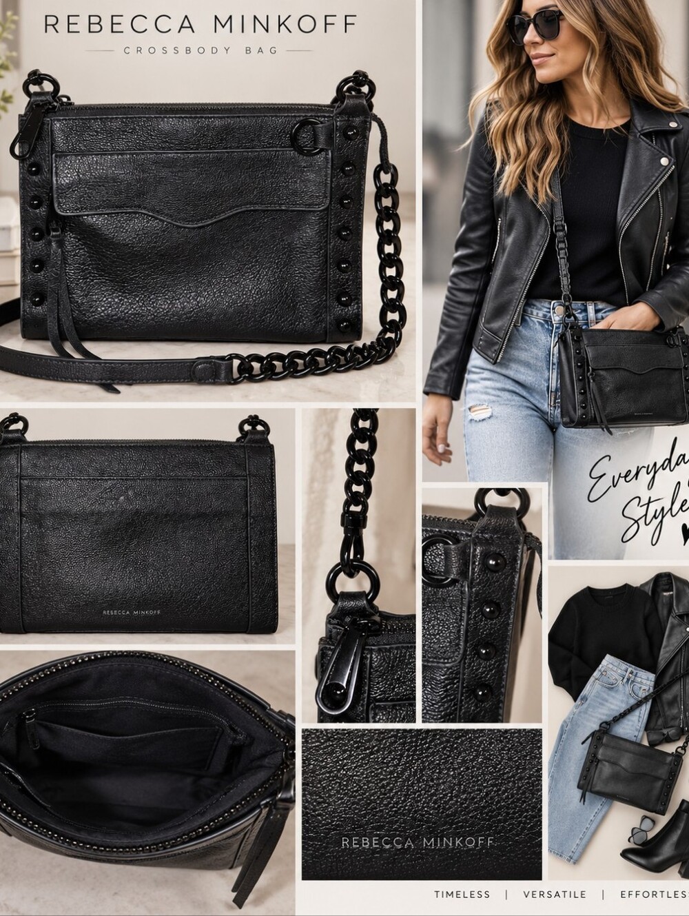 Rebecca Minkoff Black Leather Crossbody Bag – Black Hardware – Excellent Conditi